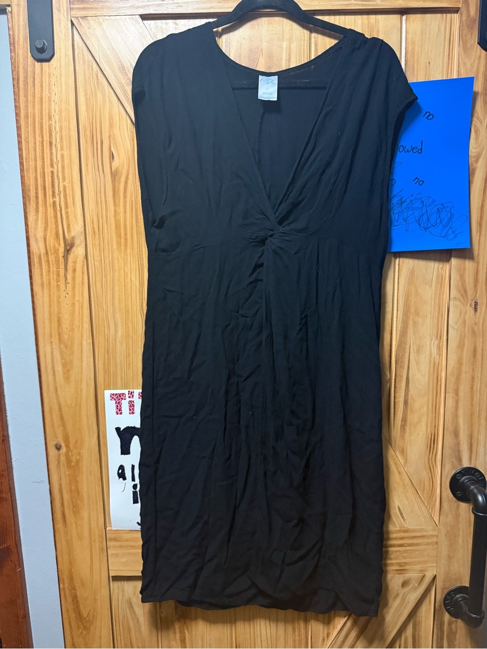 Kona Sol Black Knot-Front Midi Cover-Up Dress